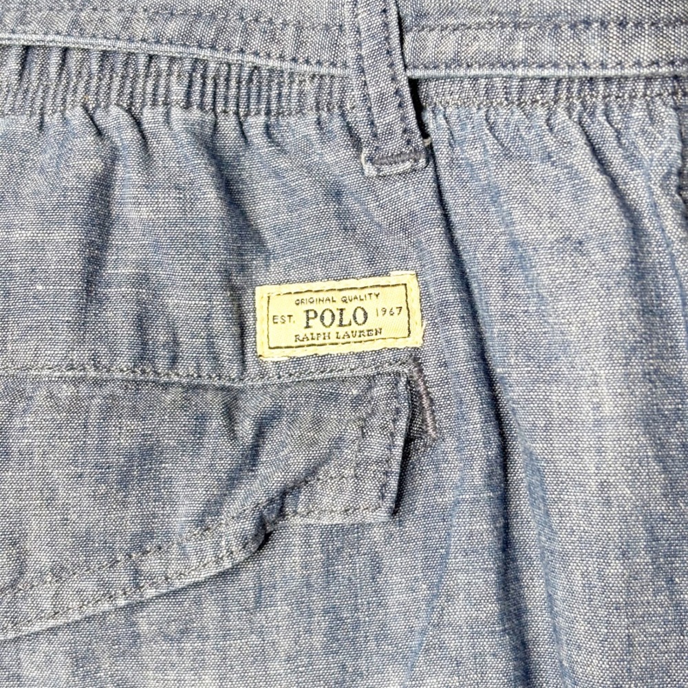 Polo Ralph Lauren Blue Chambray Pull On Shorts XXL Elastic Waist Tie Belt Womens - Picture 8 of 11